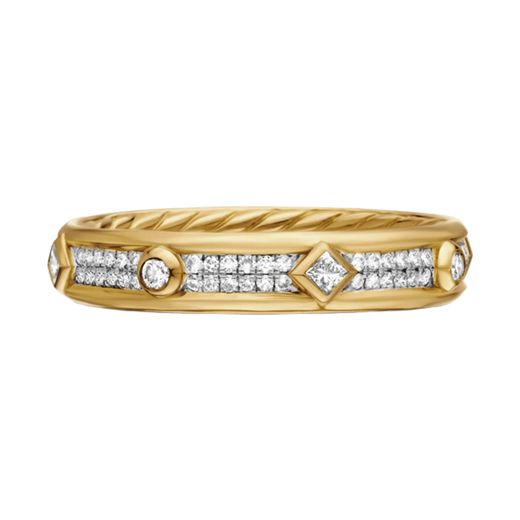 Modern Renaissance Band Ring in 18K Yellow Gold with Diamonds, 4 mm