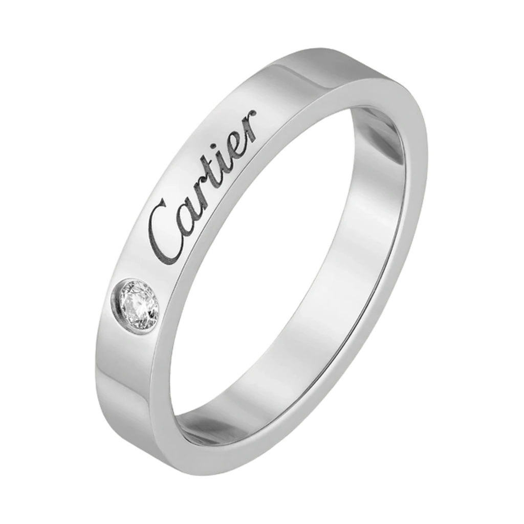 C de Cartier Wedding Band, 3 mm Width, 1 Diamond