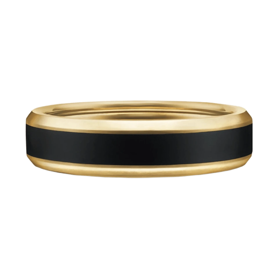 Men's Beveled Band Ring in 18K Yellow Gold with Black Titanium, 8.5 mm